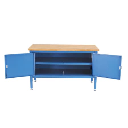 Global Industrial Security Cabinet Bench w/ Maple Safety Edge Top, 60inW x 30inD, Blue 253962BL